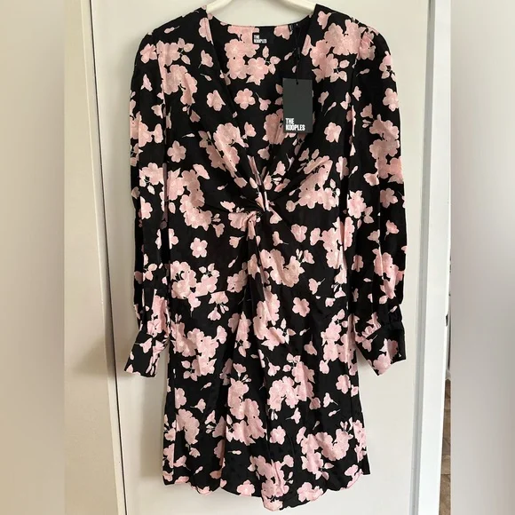 THE KOOPLES Garden Of Eden Mini Dress Size 3 Floral Print Flower V-Neck NEW NWT - Picture 1 of 10